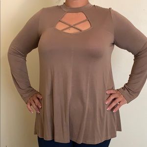 Brown long sleeve key hole top